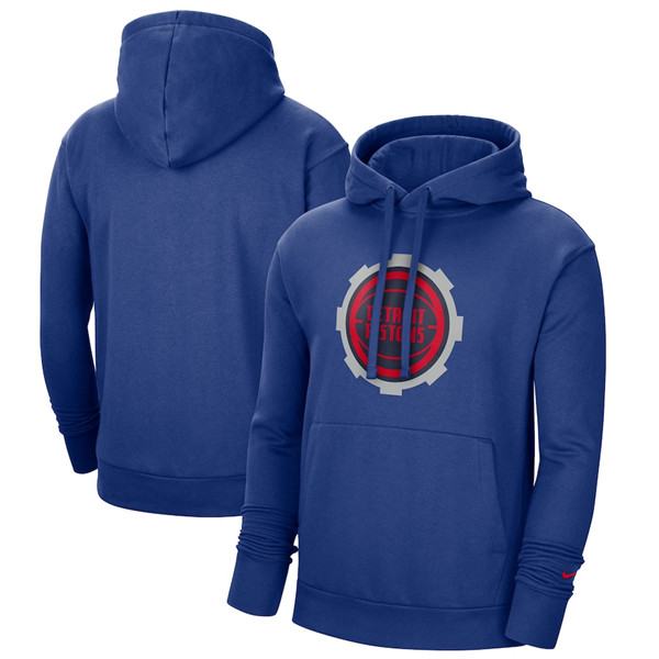 Men's Detroit Pistons 2021 Blue City Edition Essential Logo Fleece Pullover Hoodie